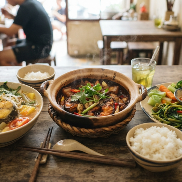 Cá kho tộ, rau luộc và canh chua: bộ ba dễ ăn